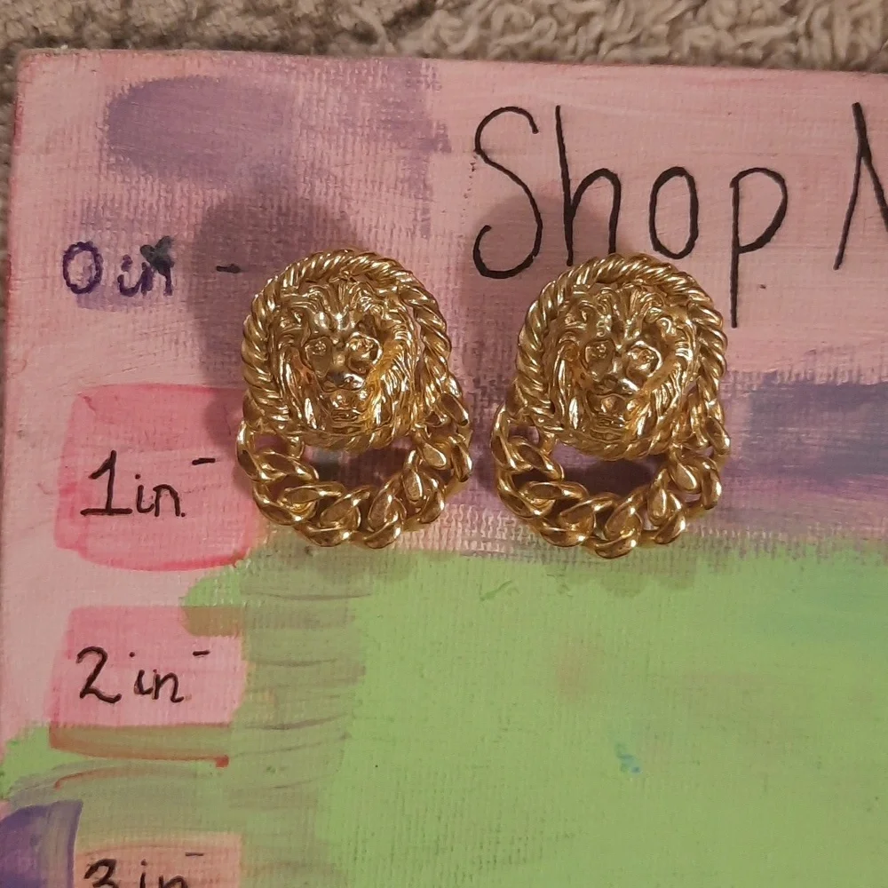 Gold Tiger Chain vintage pierced earrings